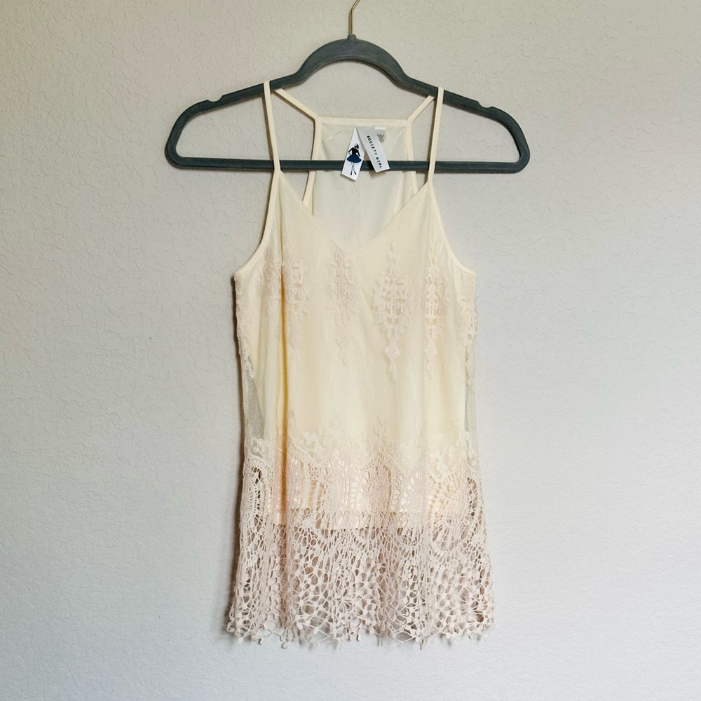 Society Girl Cream Lace Tank Top